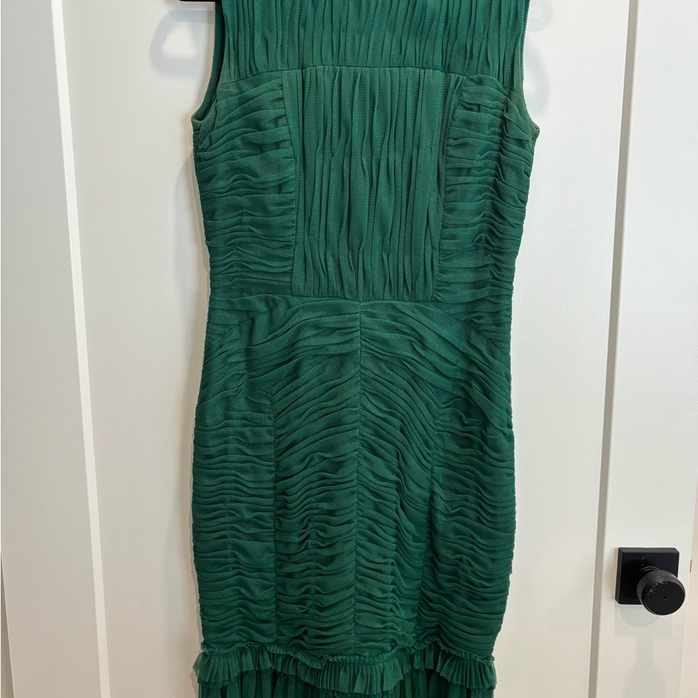 Tory Burch Emerald Green Sleeveless Ruched Midi Dress